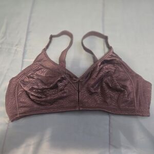 Bali Floral Pattern Plum Silky Feel Bra Back Hook Sz 40C Feminine Elegant Comfy